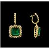 Image 2 : 14KT Yellow Gold 14.74 ctw Emerald and Diamond Earrings