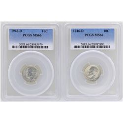 Lot of (2) 1946-D Roosevelt Dime Coins PCGS MS66