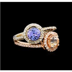 14KT Two-Tone Gold 1.04 ctw Tanzanite, Morganite and Diamond Ring