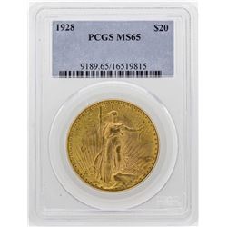 1928 $20 St. Gaudens Double Eagle Gold Coin PCGS MS65