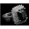 Image 3 : 8.39 Carat Oval Cut Natural Green Tourmaline Diamond Band Ring in 14k White Gold