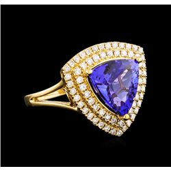 14KT Yellow Gold 4.45 ctw Tanzanite and Diamond Ring