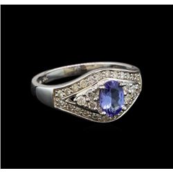 14KT White Gold 0.69 ctw Tanzanite and Diamond Ring