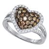 1.38 CTW Cognac-brown Color Diamond Heart Love Cluster Ring 10KT White Gold - REF-79W4K