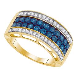 0.45 CTW Blue Color Diamond Tripe Row Ring 10KT Yellow Gold - REF-37W5K
