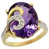 Image 1 : Natural 11.18 ctw amethyst & Diamond Engagement Ring 14K Yellow Gold - REF-82V2F