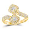 Image 1 : 1.51 CTW Princess Diamond 2-stone Hearts Bypass Bridal Ring 14KT Yellow Gold - REF-161W2K