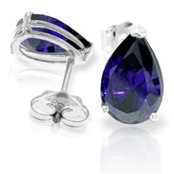 Genuine 3 ctw Sapphire Earrings Jewelry 14KT White Gold - REF-29T2A