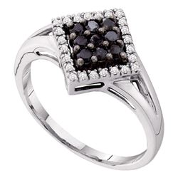 0.20 CTW Black Color Diamond Diagonal Square Cluster Ring 10KT White Gold - REF-14W9K