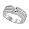 Image 1 : 0.27 CTW Mens 3-Stone Diamond Textured Groove Ring 10KT White Gold - REF-37W5K