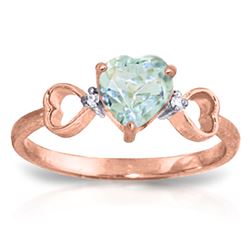 Genuine 0.96 ctw Aquamarine & Diamond Ring Jewelry 14KT Rose Gold - REF-44N3R
