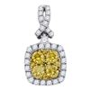 Image 1 : 0.99 CTW Yellow Diamond Cluster Square Pendant 14KT White Gold - REF-89N9F