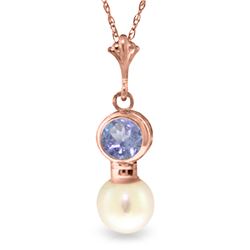 Genuine 2.48 ctw Tanzanite & Pearl Necklace Jewelry 14KT Rose Gold - REF-20W8Y