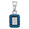 Image 1 : 0.20 CTW Blue Color Diamond Rectangle Cluster Pendant 10KT White Gold - REF-9X7Y