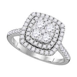 1 CTW Diamond Square Double Halo Cluster Ring 14KT White Gold - REF-97X4Y