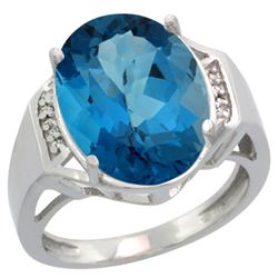 Natural 11.02 ctw London-blue-topaz & Diamond Engagement Ring 10K White Gold - REF-53V5F