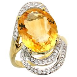 Natural 11.2 ctw citrine & Diamond Engagement Ring 14K Yellow Gold - REF-95Z8Y