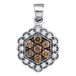 0.45 CTW Cognac-brown Color Diamond Hexagon Flower Pendant 10KT White Gold - REF-22H4M