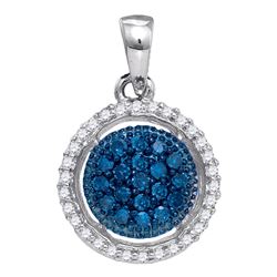 0.21 CTW Blue Color Diamond Circle Cluster Pendant 10KT White Gold - REF-18K2W