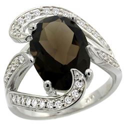 Natural 6.22 ctw smoky-topaz & Diamond Engagement Ring 14K White Gold - REF-134Y9X