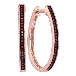 0.15 CTW Red Color Diamond Hoop Earrings 10KT Rose Gold - REF-24H2M