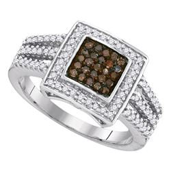 0.50 CTW Cognac-brown Color Diamond Square Cluster Ring 10KT White Gold - REF-32F9N