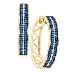 0.50 CTW Blue Color Diamond Hoop Earrings 10KT Yellow Gold - REF-52F4N