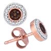 Image 1 : 0.10 CTW Red Color Diamond Flower Cluster Screwback Earrings 10KT Rose Gold - REF-18X2Y