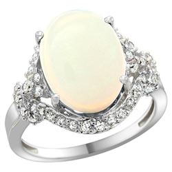 Natural 5.89 ctw opal & Diamond Engagement Ring 14K White Gold - REF-90F7N