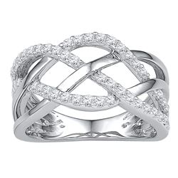 0.33 CTW Diamond Woven Crossover Ring 10KT White Gold - REF-37H5M