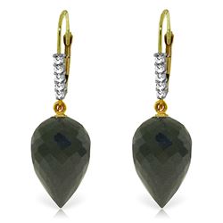 Genuine 24.65 ctw Black Spinel & Diamond Earrings Jewelry 14KT Yellow Gold - REF-46Z7N