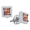 0.33 CTW Princess Brown Color Diamond Stud Earrings 14KT White Gold - REF-31Y4X