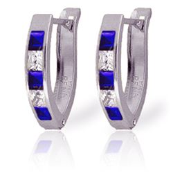 Genuine 1.26 ctw Sapphire & White Topaz Earrings Jewelry 14KT White Gold - REF-26V2W