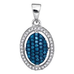 0.33 CTW Blue Color Diamond Oval Cluster Pendant 10KT White Gold - REF-19H4M