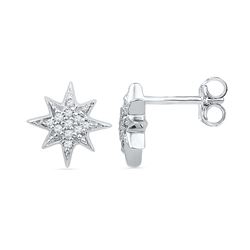 0.10 CTW Diamond Starburst Cluster Screwback Earrings 10KT White Gold - REF-13Y4X