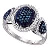 Image 1 : 0.50 CTW Blue Color Diamond Oval Cluster Ring 10KT White Gold - REF-43K4W