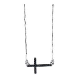 0.10 CTW Black Color Diamond Small Horizontal Cross Pendant 10KT White Gold - REF-10X5Y