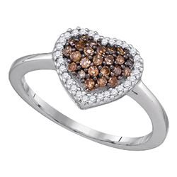 0.33 CTW Cognac-brown Diamond Cluster Heart Love Ring 10KT White Gold - REF-19W4K