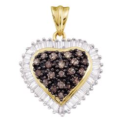 1 CTW Cognac-brown Color Diamond Heart Cluster Pendant 10KT Yellow Gold - REF-40M4H