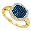 Image 1 : 0.33 CTW Blue Color Diamond Octagon Geometric Cluster Ring 10KT Yellow Gold - REF-26W9K