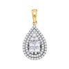 Image 1 : 1.01 CTW Princess Diamond Teardrop Cluster Pendant 14KT Yellow Gold - REF-89H9M