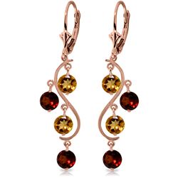 Genuine 4.6 ctw Garnet & Citrine Earrings Jewelry 14KT Rose Gold - REF-53N4R