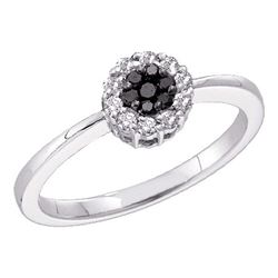 0.25 CTW Black Color Diamond Slender Flower Cluster Ring 14KT White Gold - REF-26Y9X