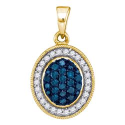 0.35 CTW Blue Color Diamond Oval Cluster Pendant 10KT Yellow Gold - REF-19F4N