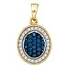 Image 1 : 0.35 CTW Blue Color Diamond Oval Cluster Pendant 10KT Yellow Gold - REF-19F4N
