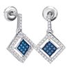 Image 1 : 0.50 CTW Blue Color Diamond Diagonal Square Dangle Earrings 10KT White Gold - REF-30W2K