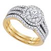 Image 1 : 1 CTW Princess Diamond Solitaire Bridal Engagement Ring 14KT Yellow Gold - REF-119K9W