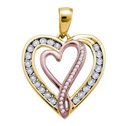 0.12 CTW Diamond Double Nested Heart Love Pendant 10KT Yellow Gold - REF-19H4M