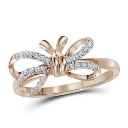 0.13 CTW Diamond Ribbon Bow Knot Ring 10KT Rose Gold - REF-18K7W