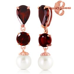 Genuine 10.50 ctw Garnet & Pearl Earrings Jewelry 14KT Rose Gold - REF-40M9T